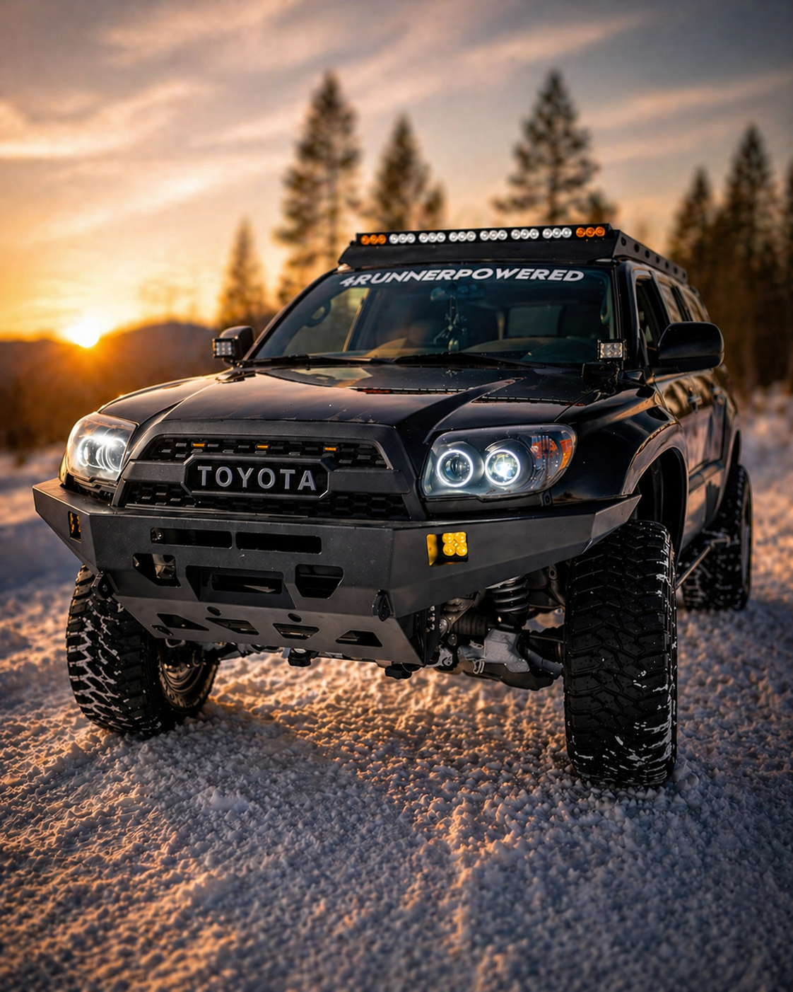 TRD style grille for 2003-2005 4Runner, shown on a black 4th Gen 4Runner at sunset