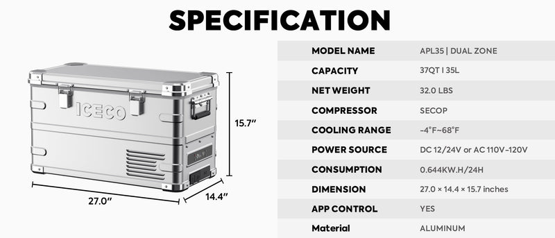 Load image into Gallery viewer, APL35 Dual Zone Aluminum Fridge refrigerator| ICECO | 35 LT
