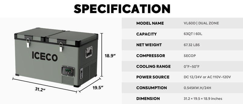 Load image into Gallery viewer, VL60 Dual Zone Metal Fridge Freezer with Cover | ICECO | 60LT
