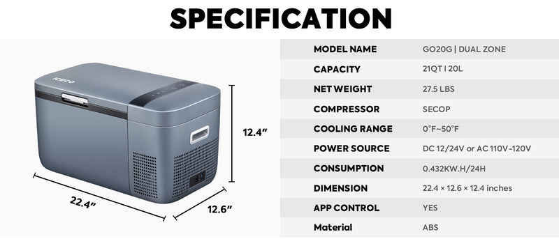 Load image into Gallery viewer, GO20 Dual Zone 12V Portable Freezer| ICECO | 20 LT
