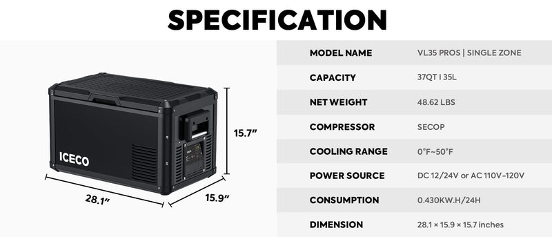 Load image into Gallery viewer, VL35ProS Single Zone Portable Fridge Freezer | ICECO | 35 LT
