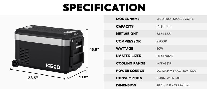 Load image into Gallery viewer, JP30 Pro Single Zone Wheeled Portable Freezer With Cover | ICECO | 30 LT
