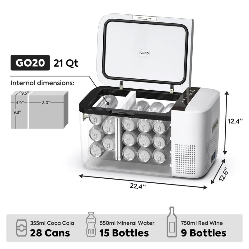 Load image into Gallery viewer, GO20 Dual Zone 12V Portable Freezer - White | ICECO | 20 LT
