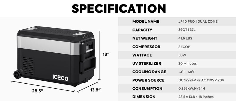 Load image into Gallery viewer, JP40 Pro Dual Zone Wheeled Portable Freezer | ICECO | 40 LT
