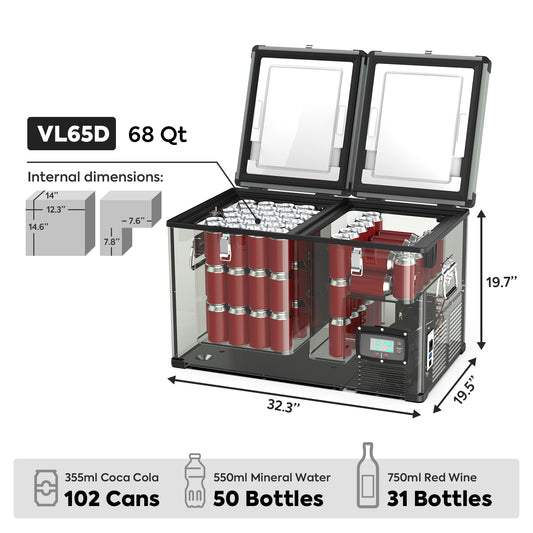 Load image into Gallery viewer, VL65 Dual Zone Metal Fridge Freezer with Cover | ICECO | 65LT
