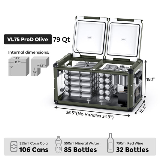 Load image into Gallery viewer, VL75ProD Olive 12V Heavy Duty Fridge Freezer | ICECO | 75 LT
