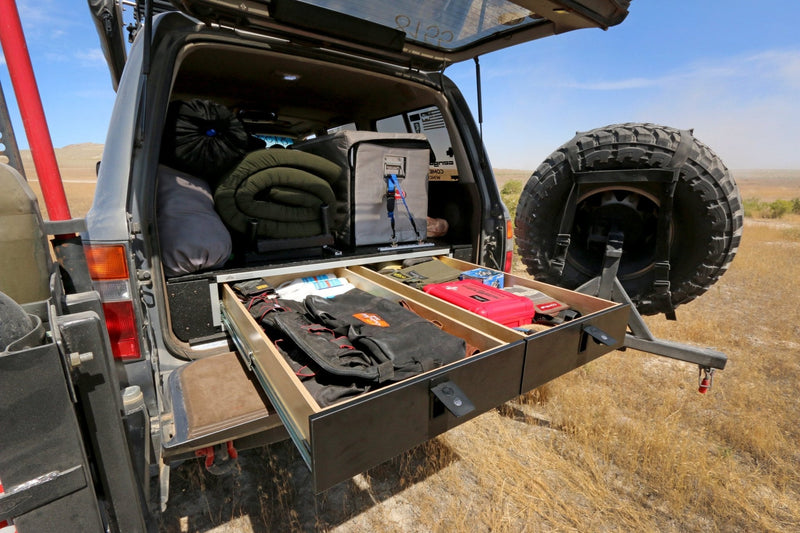 Load image into Gallery viewer, Toyota Land Cruiser 1991-1997 80 Series - Side x Side Drawer Module with Fitted Top Plate - 43-3/8&quot; W x 8&quot; H x 40&quot; D
